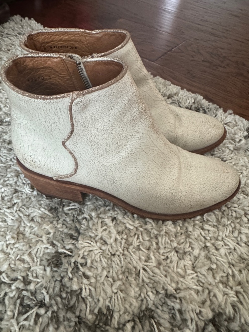 Frye Cream Leather Ankle Booties with Side Zip